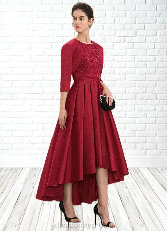 Alessandra A-Line Scoop Neck Asymmetrical Satin Lace Mother of the Bride Dress With Sequins STI126P0014752
