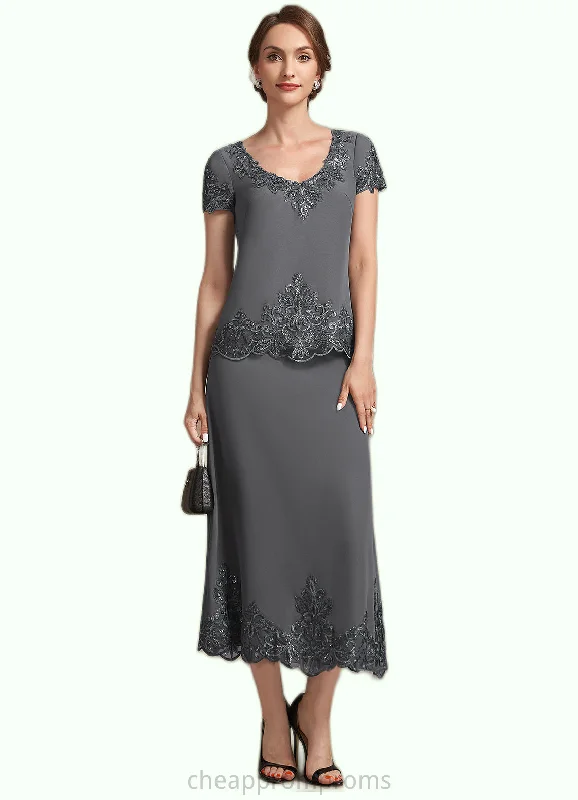 Marin A-Line Scoop Neck Tea-Length Chiffon Lace Mother of the Bride Dress With Sequins STI126P0014800 Marin A-Line Scoop Neck Tea-Length Chiffon Lace Mother of the Bride Dress With Sequins STI126P0014800