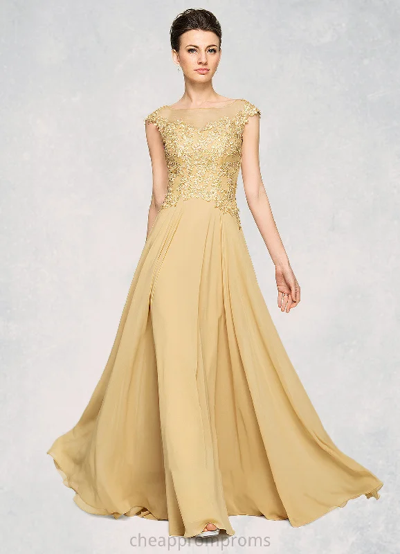 Francesca A-Line Scoop Neck Floor-Length Chiffon Lace Mother of the Bride Dress With Beading Sequins STI126P0014717
