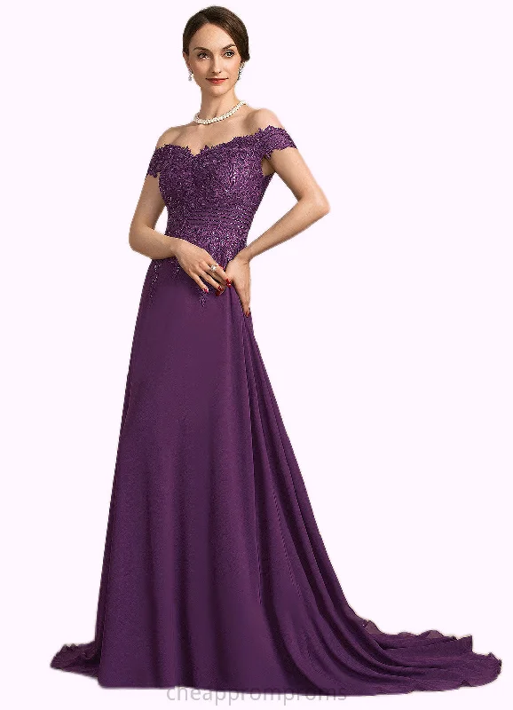Athena A-Line Off-the-Shoulder Sweep Train Chiffon Lace Mother of the Bride Dress With Beading Sequins STI126P0014801 Athena A-Line Off-the-Shoulder Sweep Train Chiffon Lace Mother of the Bride Dress With Beading Sequins STI126P0014801