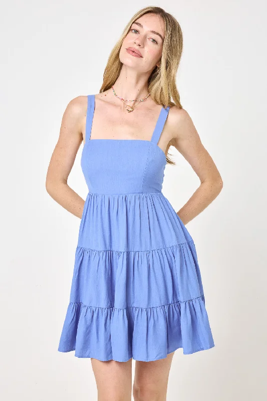 Blue Tie Back Woven Dress
