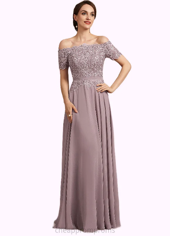Adalyn A-Line Off-the-Shoulder Floor-Length Chiffon Lace Mother of the Bride Dress With Beading Sequins STI126P0014785 Adalyn A-Line Off-the-Shoulder Floor-Length Chiffon Lace Mother of the Bride Dress With Beading Sequins STI126P0014785