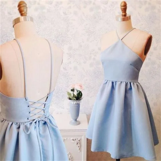 New Blue Halter Homecoming Dress, Short Custom Dresses cg323