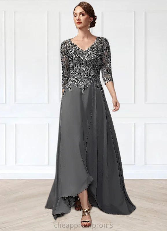 Arielle A-Line V-neck Asymmetrical Chiffon Lace Mother of the Bride Dress With Sequins STI126P0014803 Arielle A-Line V-neck Asymmetrical Chiffon Lace Mother of the Bride Dress With Sequins STI126P0014803