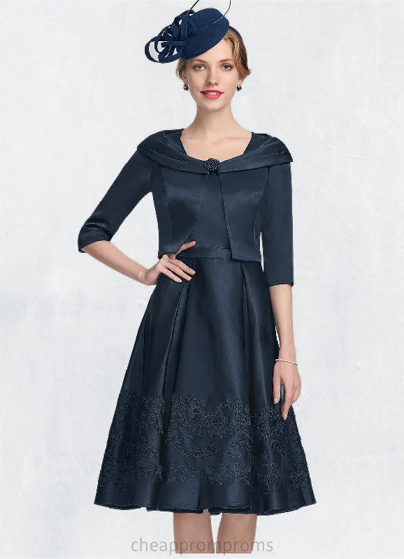 Leah A-Line Square Neckline Knee-Length Satin Mother of the Bride Dress With Appliques Lace STI126P0014877 Leah A-Line Square Neckline Knee-Length Satin Mother of the Bride Dress With Appliques Lace STI126P0014877