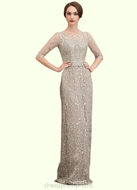 Britney Sheath/Column Scoop Neck Sweep Train Chiffon Lace Mother of the Bride Dress STI126P0014716