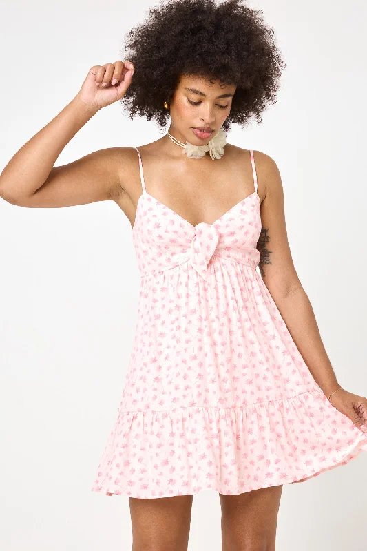 Pink Floral Tie Spaghetti Strap Dress