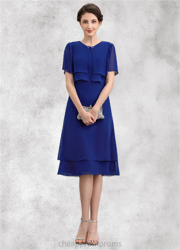 Everleigh A-Line Scoop Neck Knee-Length Chiffon Mother of the Bride Dress With Cascading Ruffles STI126P0014813 Everleigh A-Line Scoop Neck Knee-Length Chiffon Mother of the Bride Dress With Cascading Ruffles STI126P0014813