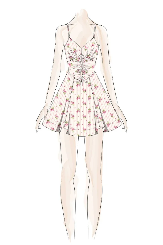 White Pink Floral 3 Tie Bow Dress