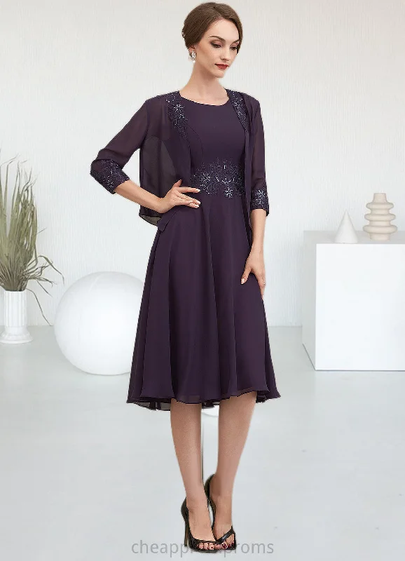 Julie A-Line Scoop Neck Knee-Length Chiffon Lace Mother of the Bride Dress With Sequins STI126P0014968 Julie A-Line Scoop Neck Knee-Length Chiffon Lace Mother of the Bride Dress With Sequins STI126P0014968