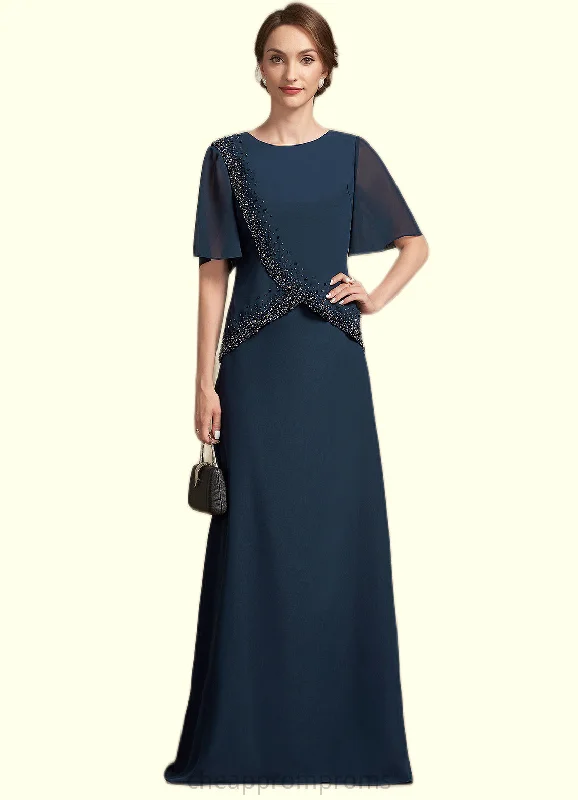 Alice A-Line Scoop Neck Floor-Length Chiffon Mother of the Bride Dress With Beading Sequins STI126P0014787