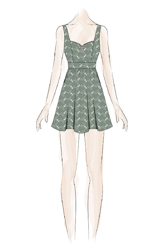 Green Sleeveless A-Line Eyelet Dress