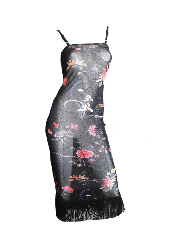 1990s D&G Sheer Floral Dress Fringe