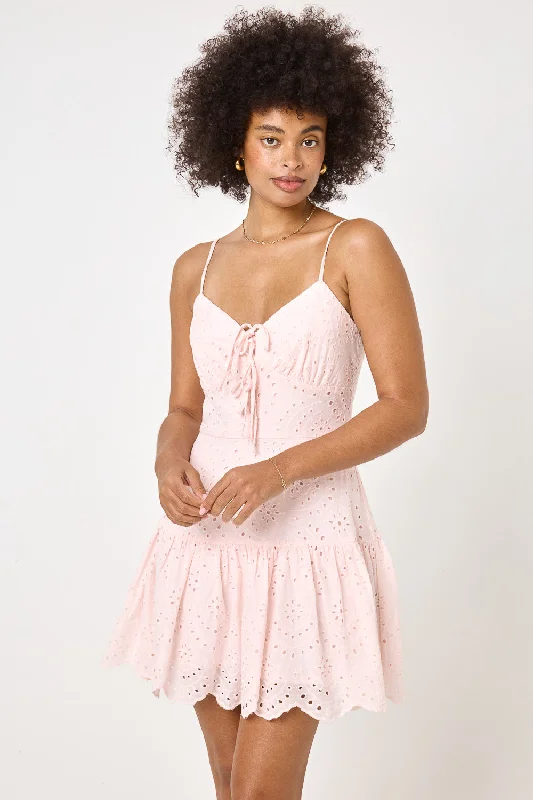 Light Pink 3 Tie Bow Eyelet Dress