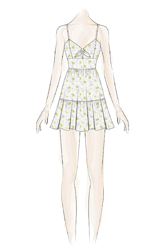 White Yellow Floral Tie Bow Skinny Strap Dress