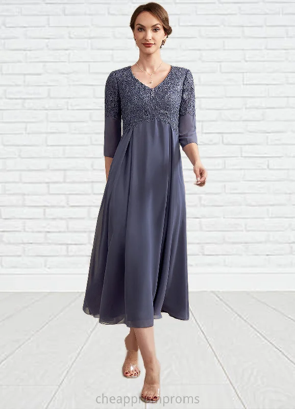 Veronica A-line V-Neck Tea-Length Chiffon Lace Mother of the Bride Dress With Beading STI126P0014554 Veronica A-line V-Neck Tea-Length Chiffon Lace Mother of the Bride Dress With Beading STI126P0014554