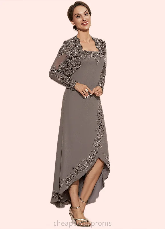 Xiomara A-Line Square Neckline Asymmetrical Chiffon Mother of the Bride Dress With Appliques Lace Sequins STI126P0014888 Xiomara A-Line Square Neckline Asymmetrical Chiffon Mother of the Bride Dress With Appliques Lace Sequins STI126P0014888