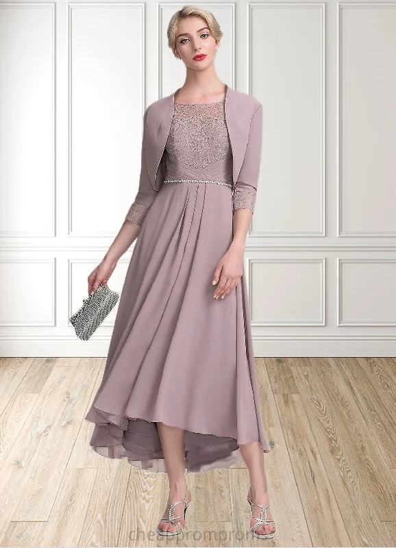 Elle A-Line Scoop Neck Asymmetrical Chiffon Lace Mother of the Bride Dress With Beading STI126P0014885 Elle A-Line Scoop Neck Asymmetrical Chiffon Lace Mother of the Bride Dress With Beading STI126P0014885