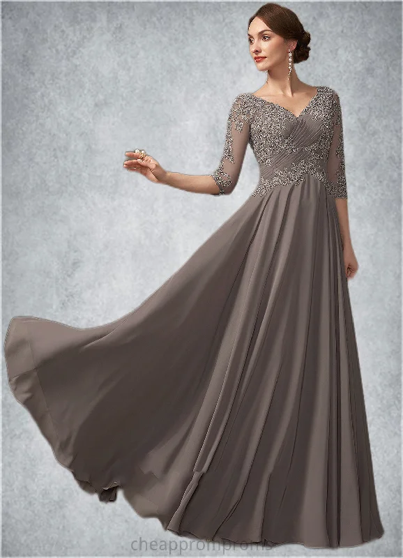 Paris A-Line V-neck Floor-Length Chiffon Lace Mother of the Bride Dress With Beading Sequins STI126P0014876 Paris A-Line V-neck Floor-Length Chiffon Lace Mother of the Bride Dress With Beading Sequins STI126P0014876