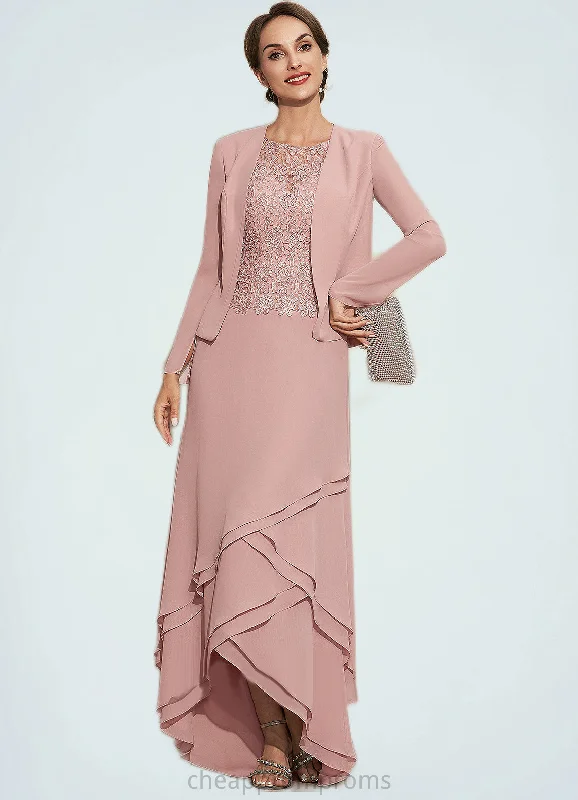 Dania A-Line Scoop Neck Asymmetrical Chiffon Lace Mother of the Bride Dress With Cascading Ruffles STI126P0014845 Dania A-Line Scoop Neck Asymmetrical Chiffon Lace Mother of the Bride Dress With Cascading Ruffles STI126P0014845