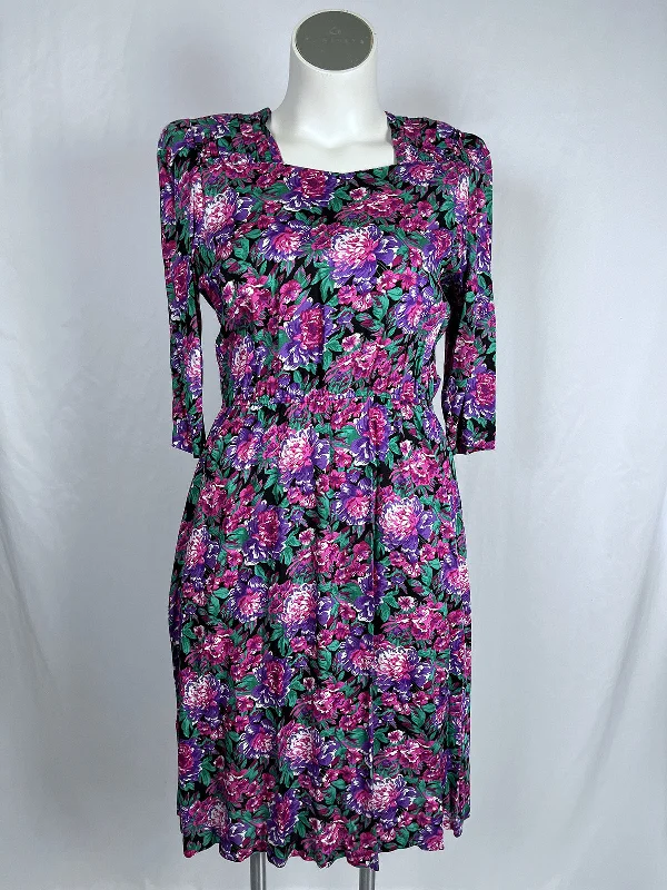 Vintage Von Bramlett Size 14P Pink & Purple Cottagecore Floral Dress