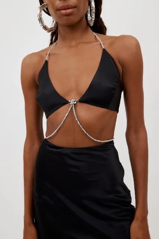 Nomi Black Crystalline Wrap Halter Dress