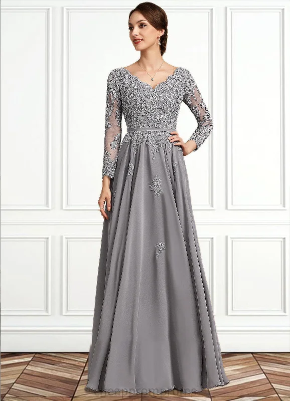 Ashly A-Line V-neck Floor-Length Chiffon Lace Mother of the Bride Dress STI126P0014881 Ashly A-Line V-neck Floor-Length Chiffon Lace Mother of the Bride Dress STI126P0014881