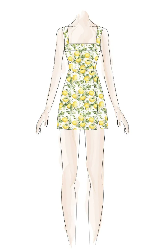 White Yellow Lemon Print Dress