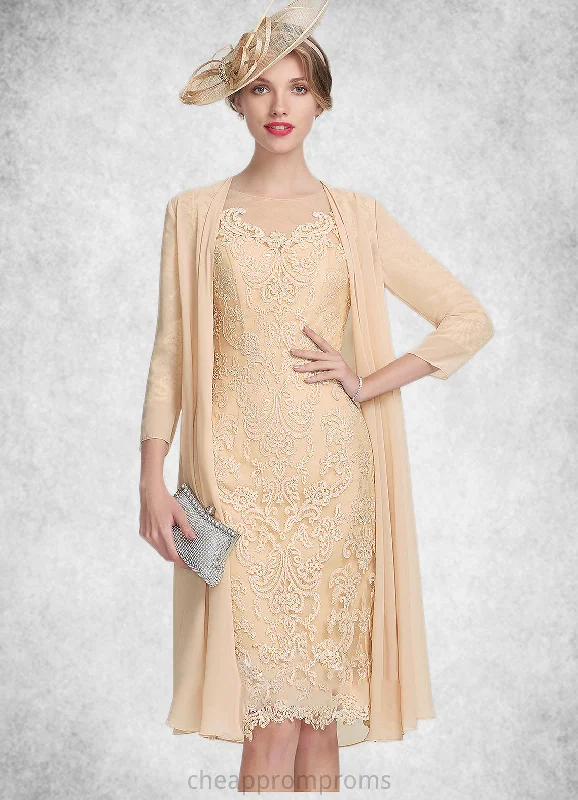 Kaylie Sheath/Column Scoop Neck Knee-Length Lace Mother of the Bride Dress With Beading Sequins STI126P0014874 Kaylie Sheath/Column Scoop Neck Knee-Length Lace Mother of the Bride Dress With Beading Sequins STI126P0014874