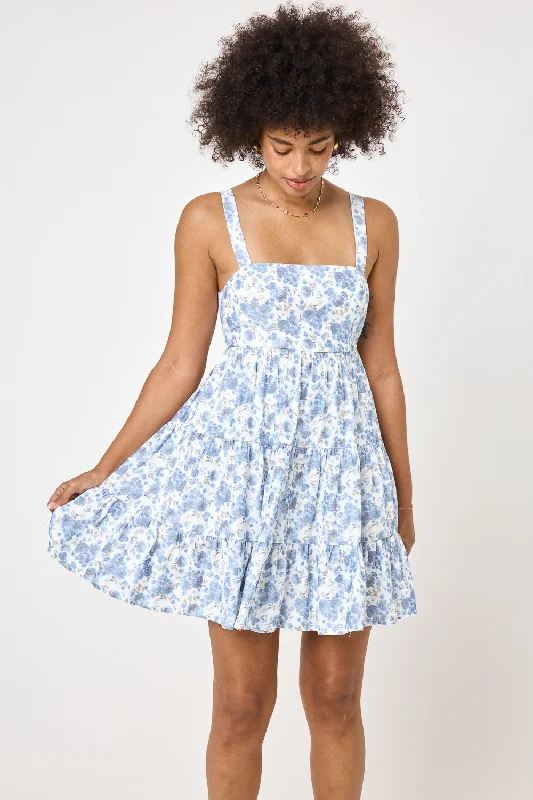 Ivory Blue Tie Back Woven Dress