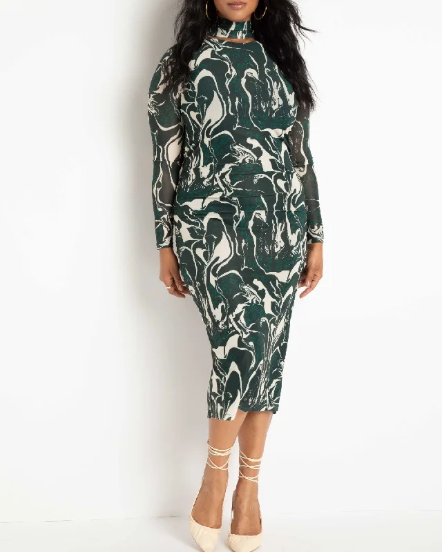 Gemma Floating Mock Neck Mesh Dress | Stone Wild