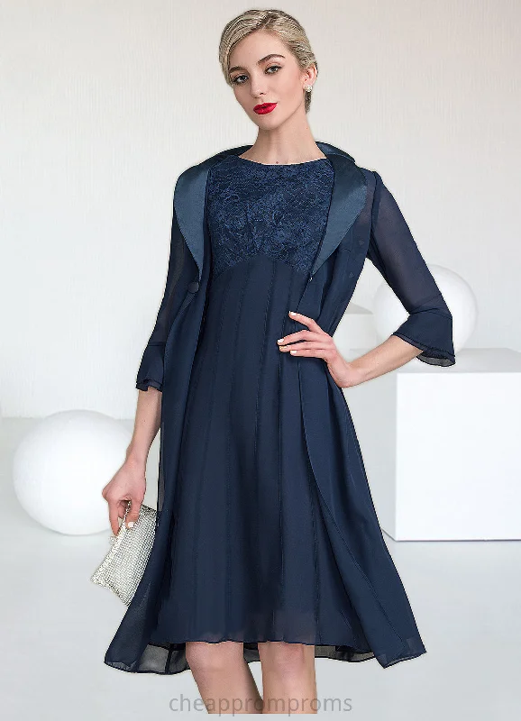 Eleanor A-Line Scoop Neck Knee-Length Chiffon Lace Mother of the Bride Dress With Ruffle STI126P0014966 Eleanor A-Line Scoop Neck Knee-Length Chiffon Lace Mother of the Bride Dress With Ruffle STI126P0014966