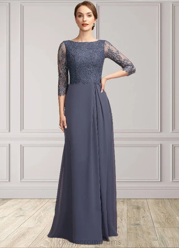 Keira A-Line Scoop Neck Floor-Length Chiffon Lace Mother of the Bride Dress With Ruffle STI126P0014917