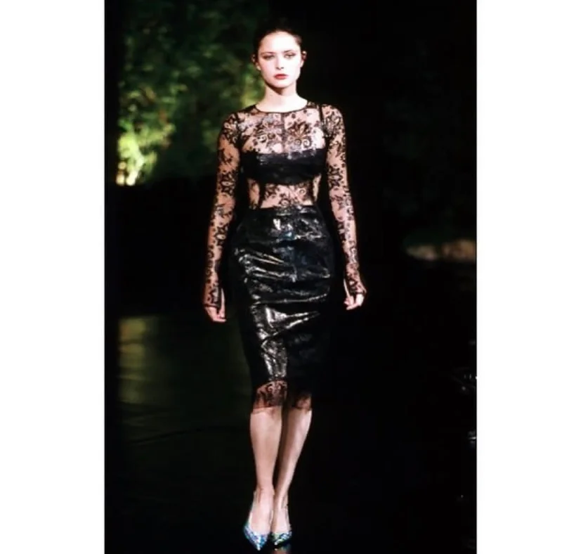 NWT S/S 1999 DOLCE & GABBANA Sheer Patent Lace Dress