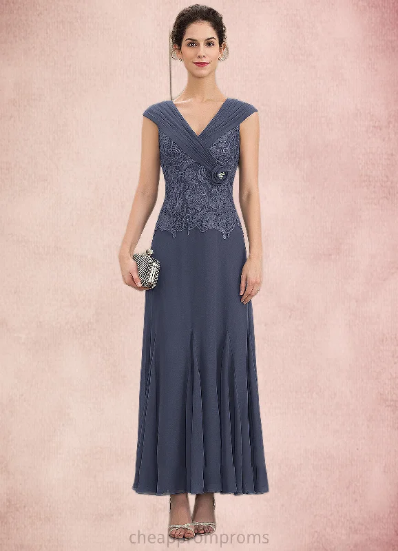 Alice A-Line V-neck Ankle-Length Chiffon Lace Mother of the Bride Dress With Ruffle Beading STI126P0014971 Alice A-Line V-neck Ankle-Length Chiffon Lace Mother of the Bride Dress With Ruffle Beading STI126P0014971