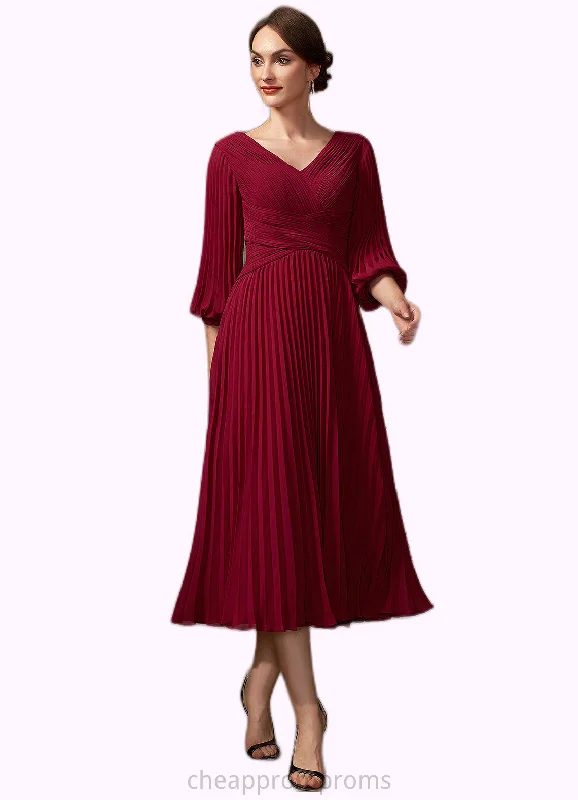 Sara A-Line V-neck Tea-Length Chiffon Mother of the Bride Dress With Pleated STI126P0014878 Sara A-Line V-neck Tea-Length Chiffon Mother of the Bride Dress With Pleated STI126P0014878