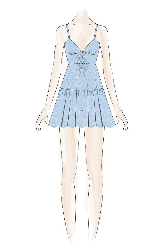 Light Blue 3 Tie Bow Eyelet Dress