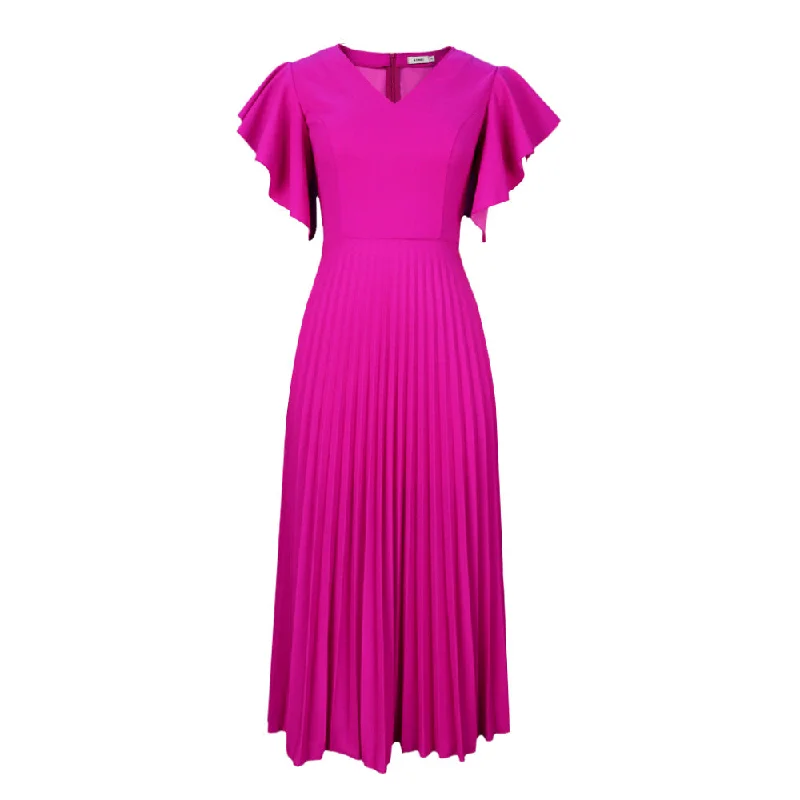 2022 Women Summer v-neck medium length pleated plus-size women rose red dress banquet dress