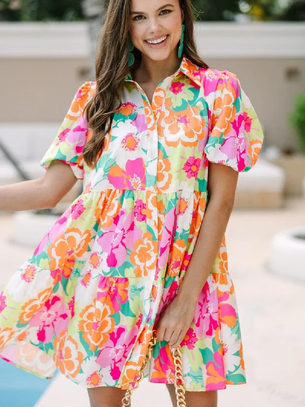 Button-Down Floral Babydoll Dress