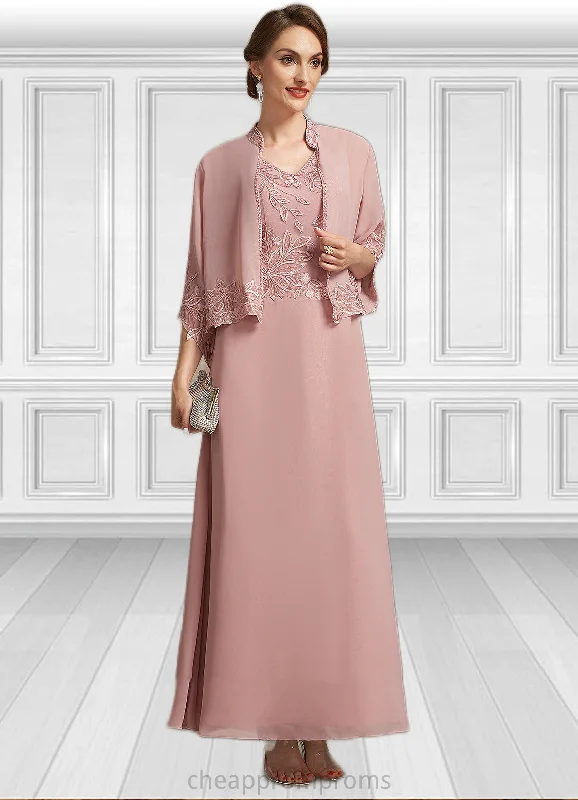 Genesis A-Line V-neck Ankle-Length Chiffon Lace Mother of the Bride Dress With Beading Sequins STI126P0014784 Genesis A-Line V-neck Ankle-Length Chiffon Lace Mother of the Bride Dress With Beading Sequins STI126P0014784