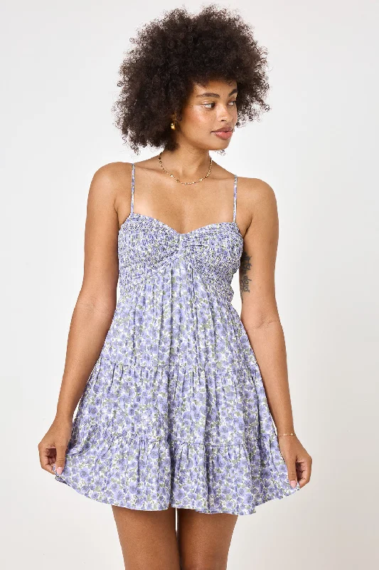 Ivory Blue Floral Spaghetti Strap Dress