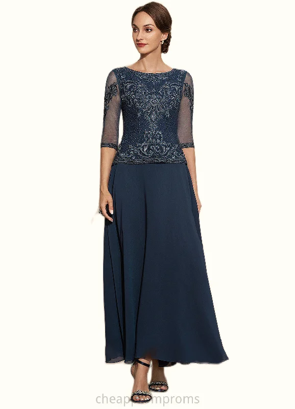 Malia A-Line Scoop Neck Ankle-Length Chiffon Lace Mother of the Bride Dress STI126P0014942