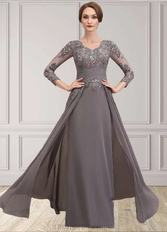 Eden A-Line V-neck Floor-Length Chiffon Lace Mother of the Bride Dress With Ruffle STI126P0014735 Eden A-Line V-neck Floor-Length Chiffon Lace Mother of the Bride Dress With Ruffle STI126P0014735