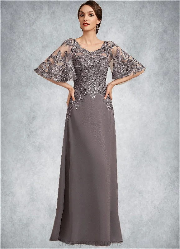 Lorelai A-Line Scoop Neck Floor-Length Chiffon Lace Mother of the Bride Dress With Sequins STI126P0014776 Lorelai A-Line Scoop Neck Floor-Length Chiffon Lace Mother of the Bride Dress With Sequins STI126P0014776
