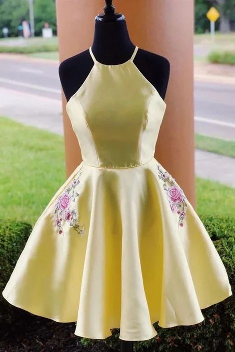 Formal yellow short homecoming dresses, chic homecoming dresses with embroidery cg3649 Formal yellow short homecoming dresses, chic homecoming dresses with embroidery cg3649