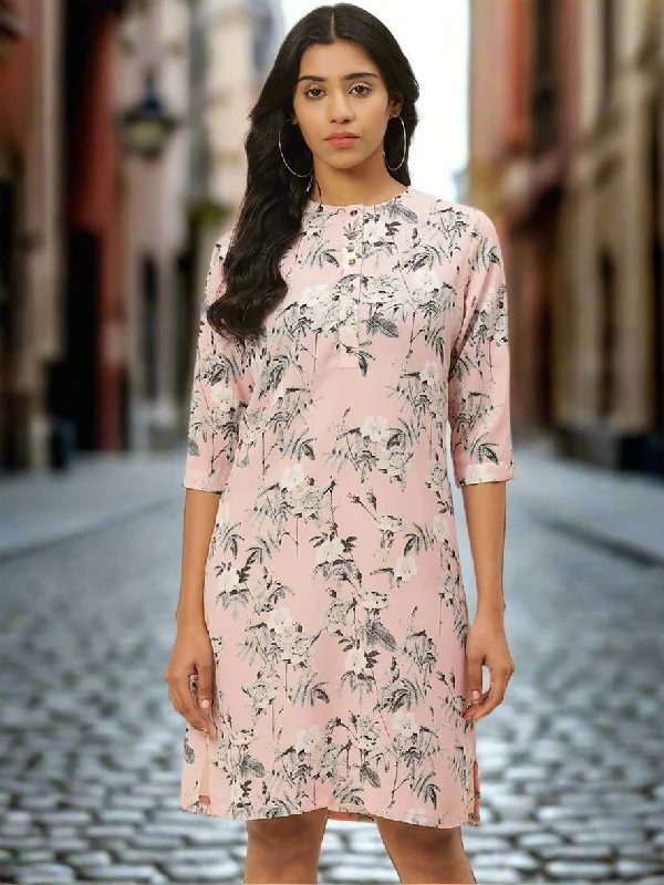 Women Pink & Grey Floral Printed Shift Dress