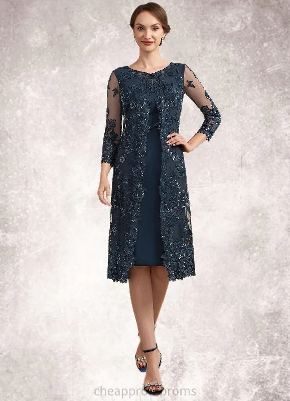 Dayana Sheath/Column Scoop Neck Knee-Length Chiffon Lace Mother of the Bride Dress With Sequins STI126P0014771