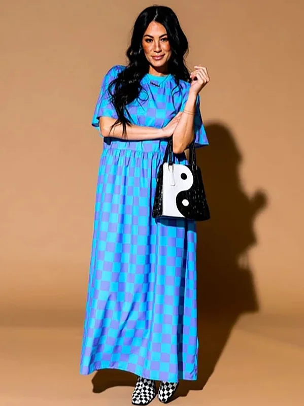 Dressed in Lala Size XL (18/20) Blue & Lilac Checkered Dress NWOT