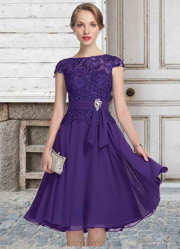 Jane A-Line Scoop Neck Knee-Length Chiffon Lace Mother of the Bride Dress With Beading STI126P0014814 Jane A-Line Scoop Neck Knee-Length Chiffon Lace Mother of the Bride Dress With Beading STI126P0014814