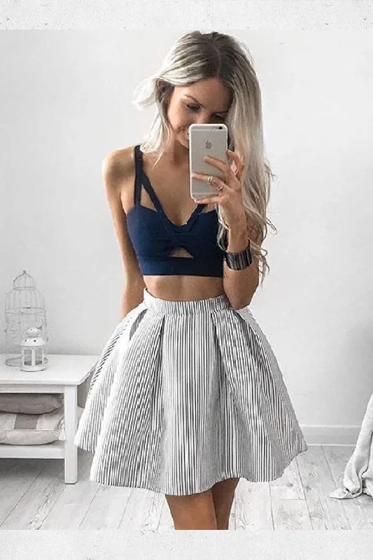 Navy Blue Homecoming Dress Two Piece V-Neck Short Navy Blue Homecoming Dress With Pleats cg369 Navy Blue Homecoming Dress Two Piece V-Neck Short Navy Blue Homecoming Dress With Pleats cg369
